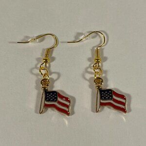 Gold Red/White/Blue American Flag Dangle Earrings NWT
